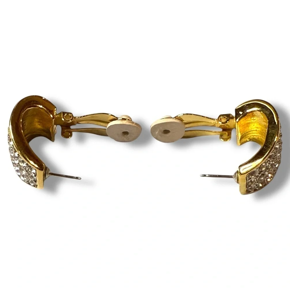 Vintage Nina Ricci Earrings Womens Gold Tone Swarovski Rhinestones 14 kt Posts